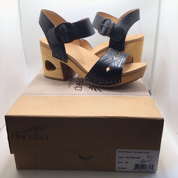 Dansko Womens Odele Black Tumbled Calf Block Heeled Sandals Size 40 (9.5-10 US) - Picture 2 of 12